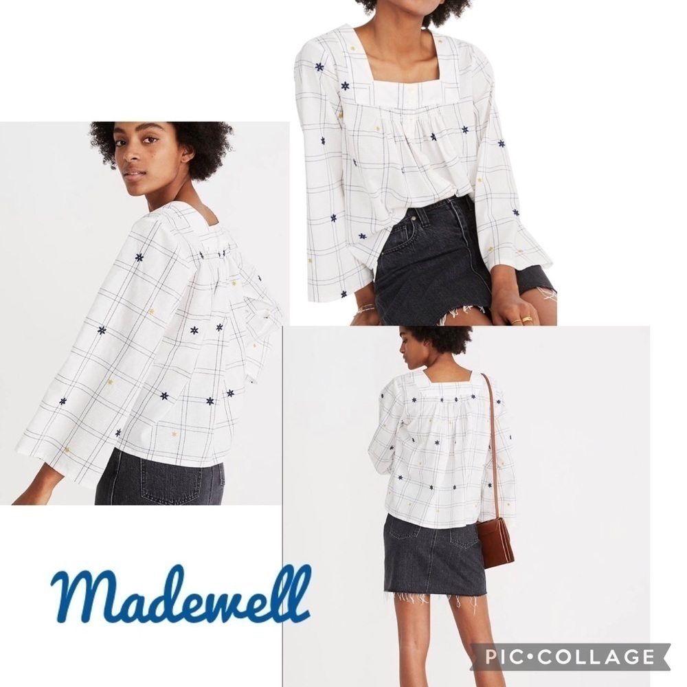 Madewell embroidered square neck top